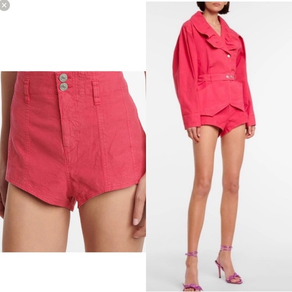 Isabel Marant Deversonbb High Waist Linen Blend Shorts NWT Raspberry - Picture 2 of 13